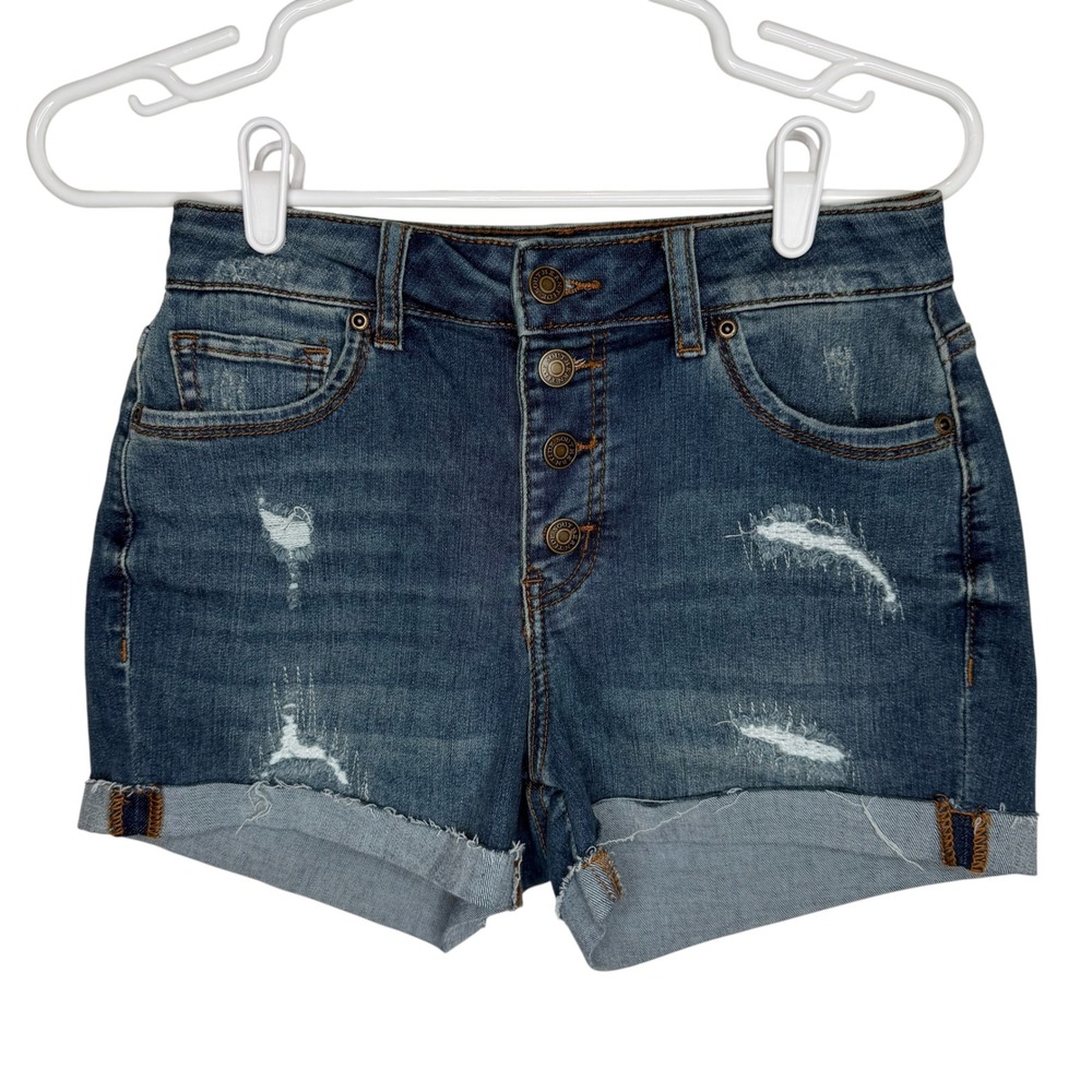 Southern Tide Womens Distressed Denim Shorts Blue Button Fly Sz 25 Festival Boho
